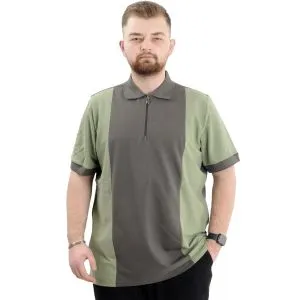 Big Size Mens T-Shirt Polo Renk Bloklu U24327 Khaki
