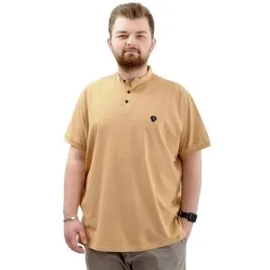 Büyük Beden Erkek Tişört Düğmeli Hakim Yaka T-Shirt U24339 Bej