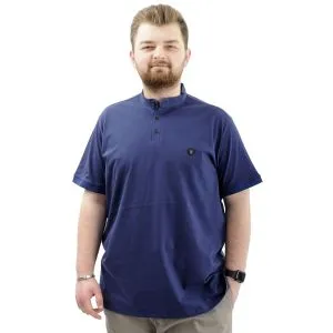 Büyük Beden Erkek Tişört Düğmeli Hakim Yaka T-Shirt U24339 İndigo