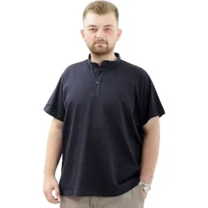 Büyük Beden Erkek Tişört Düğmeli Hakim Yaka T-Shirt U24339 Lacivert