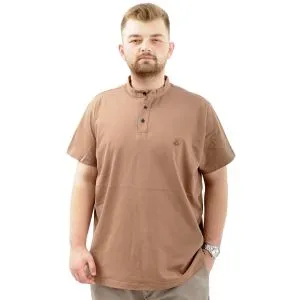 Büyük Beden Erkek Tişört Düğmeli Hakim Yaka T-Shirt U24339 Sütlü Kahve