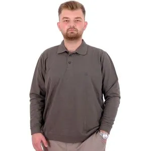 Büyük Beden Erkek Polo Yaka Sweatshirt Nakışlı U24340 Haki