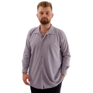 Büyük Beden Erkek Gömlek Apas Yaka Uzun Kol JAKAR U24381 Gri