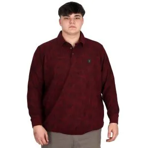 Büyük Beden Erkek Polo Yaka Sweatshirt Baskılı Selanik U24440 Bordo