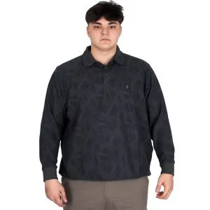 Büyük Beden Erkek Polo Yaka Sweatshirt Baskılı Selanik U24440 Füme