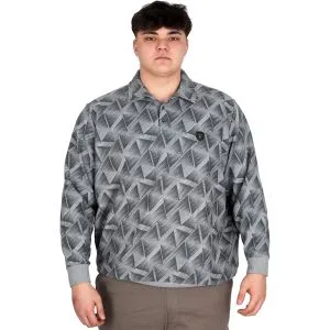 Büyük Beden Erkek Polo Yaka Sweatshirt Baskılı Selanik U24440 Gri Melanj