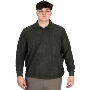 Büyük Beden Erkek Polo Yaka Sweatshirt Baskılı Selanik U24440 Haki