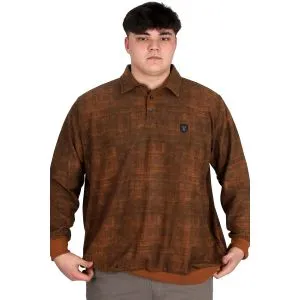 Büyük Beden Erkek Polo Yaka Sweatshirt Baskılı Selanik U24440 Hardal