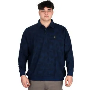 Büyük Beden Erkek Polo Yaka Sweatshirt Baskılı Selanik U24440 İndigo