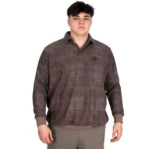 Büyük Beden Erkek Polo Yaka Sweatshirt Baskılı Selanik U24440 Kahverengi