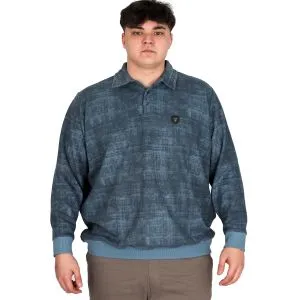 Büyük Beden Erkek Polo Yaka Sweatshirt Baskılı Selanik U24440 Mavi