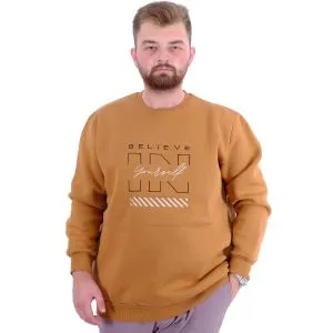 Big Size Mens Sweatshirt Three yarn thick inside with chardonnay BELIEVE U24527 Camel