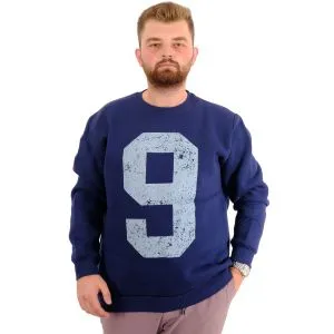 Büyük Beden Erkek Sweatshirt 3 İplik Şardonlu Baskılı NINE U24528 İndigo