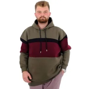 Büyük Beden Erkek 3 İplik Sweatshirt Garnili Kapüşonlu U24545 Haki