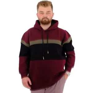 Büyük Beden Erkek 3 İplik Sweatshirt Garnili Kapüşonlu U24545 Mürdüm