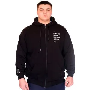 Big Size Mens Hooded Sweatshirt Zipper 3 Yarn BRONX U24560 Black