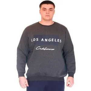 Büyük Beden Erkek Sweatshirt Bisiklet Yaka LOS ANGELES U24561 Antrasit