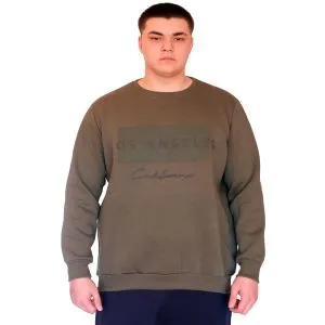 Big Size Mens Sweatshirt Crew Neck LOS ANGELES U24561 Khaki
