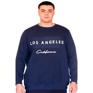 Büyük Beden Erkek Sweatshirt Bisiklet Yaka LOS ANGELES U24561 İndigo
