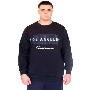 Büyük Beden Erkek Sweatshirt Bisiklet Yaka LOS ANGELES U24561 Lacivert