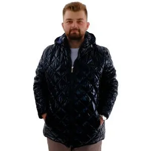 Mens Big Size Quilted Coat Removable Hooded U24602 Shiny Black