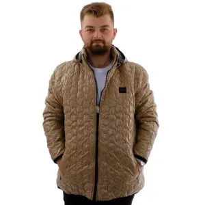 Büyük Beden Erkek Kapitone Mont Kapüşonlu U24606 Kahverengi