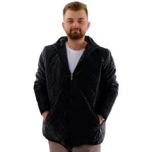 Büyük Beden Erkek Mont Kapüşonlu U24608 Parlak Siyah