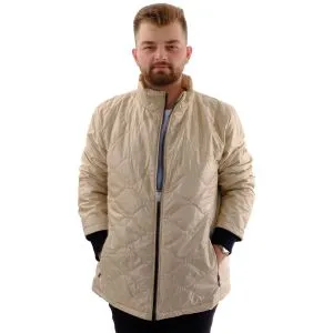 Erkek Büyük Beden Dik Yaka Ribanalı Kol Fermuarlı Mont U24611 Bej