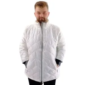 Erkek Büyük Beden Dik Yaka Ribanalı Kol Fermuarlı Mont U24611 Beyaz