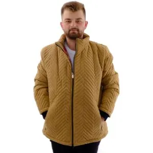 Erkek Büyük Beden Dik Yaka Ribanalı Kol Fermuarlı Mont U24611 Kahverengi