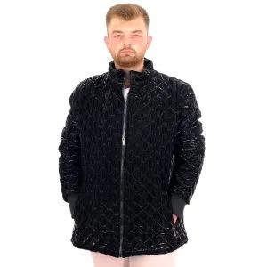 Erkek Büyük Beden Dik Yaka Ribanalı Kol Fermuarlı Mont U24611 Siyah