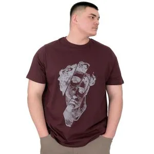 Büyük Beden Erkek T-Shirt Bisiklet Yaka Statue U25004 Mürdüm