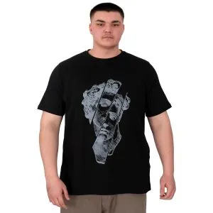 Büyük Beden Erkek T-Shirt Bisiklet Yaka Statue U25004 Siyah