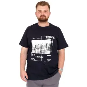 Büyük Beden Erkek T-Shirt Bisiklet Yaka New York U25005 Lacivert