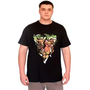 Büyük Beden Erkek T-Shirt Bisiklet Yaka TIGER Baskılı U25007 Siyah