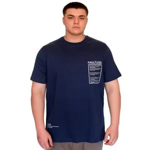 Büyük Beden Erkek T-Shirt Bisiklet Yaka FAULTLESS Basklılı U25011 Indigo