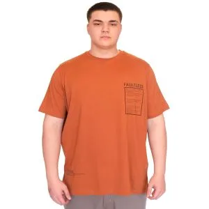 Büyük Beden Erkek T-Shirt Bisiklet Yaka FAULTLESS Basklılı U25011 Tarçın