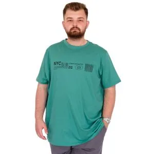 Büyük Beden Erkek T-Shirt Bisiklet Yaka NYC New York U25019 Çağla