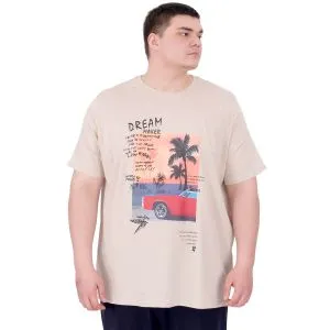 Büyük Beden Erkek Baskılı T-Shirt Palm Dream U25026 Bej