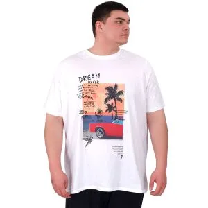 Büyük Beden Erkek Baskılı T-Shirt Palm Dream U25026 Beyaz