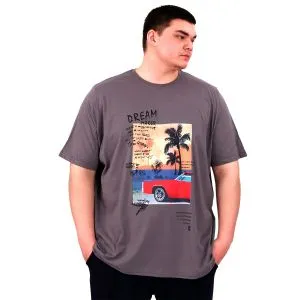 Büyük Beden Erkek Baskılı T-Shirt Palm Dream U25026 Füme