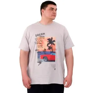 Büyük Beden Erkek Baskılı T-Shirt Palm Dream U25026 Gri
