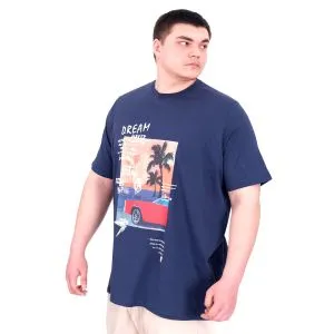 Büyük Beden Erkek Baskılı T-Shirt Palm Dream U25026 İndigo