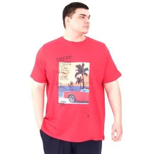 Büyük Beden Erkek Baskılı T-Shirt Palm Dream U25026 Kırmızı