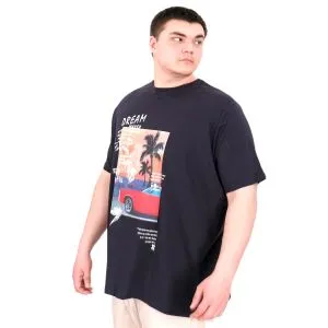 Büyük Beden Erkek Baskılı T-Shirt Palm Dream U25026 Lacivert