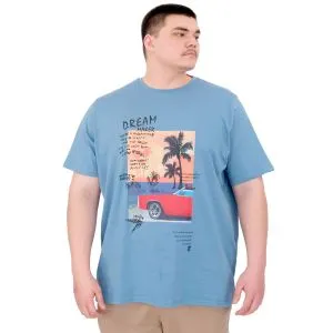 Büyük Beden Erkek Baskılı T-Shirt Palm Dream U25026 Mavi