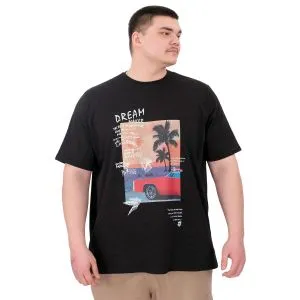 Büyük Beden Erkek Baskılı T-Shirt Palm Dream U25026 Siyah
