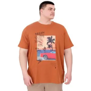 Büyük Beden Erkek Baskılı T-Shirt Palm Dream U25026 Tarçın