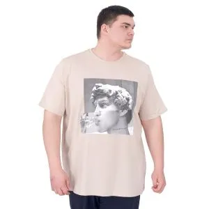 Büyük Beden Erkek T-Shirt Bisiklet Yaka STATUE U25027 Bej