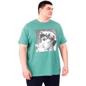 Büyük Beden Erkek T-Shirt Bisiklet Yaka STATUE U25027 Çağla